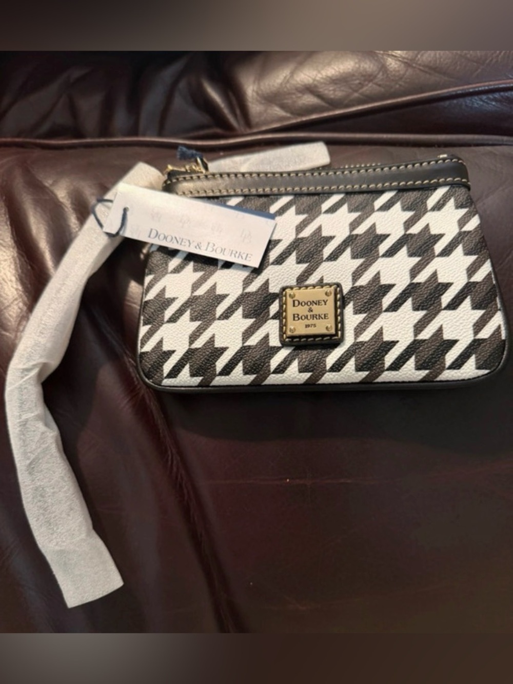 Dooney & Bourke Black and White Houndstooth Wristlet
